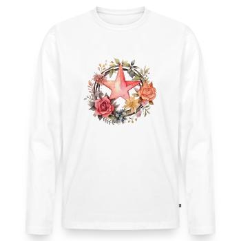 Couronne de fleurs avec étoile - T-shirt manches longues Premium bio Homme - blanc - Devant - Nico (187cm)