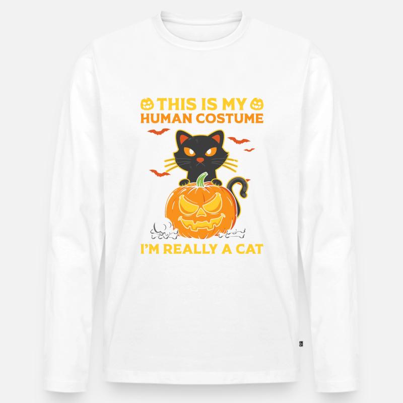 Halloween Katze Hexe - Männer Premium Bio Langarmshirt - undefined