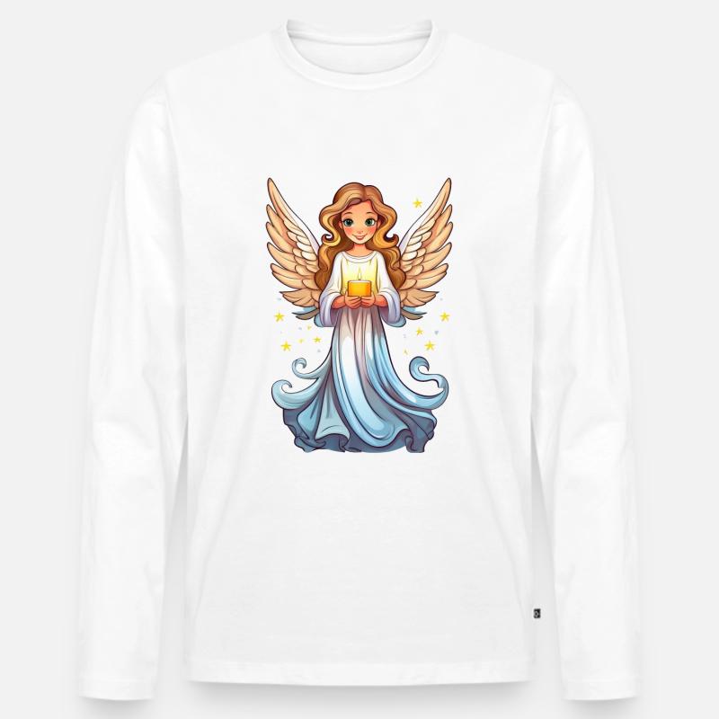 Engel mit Kerze zu Weihnachten - Männer Premium Bio Langarmshirt - Weiß
