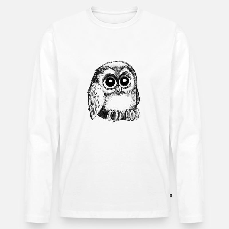 Eule - Männer Premium Bio Langarmshirt - Weiß