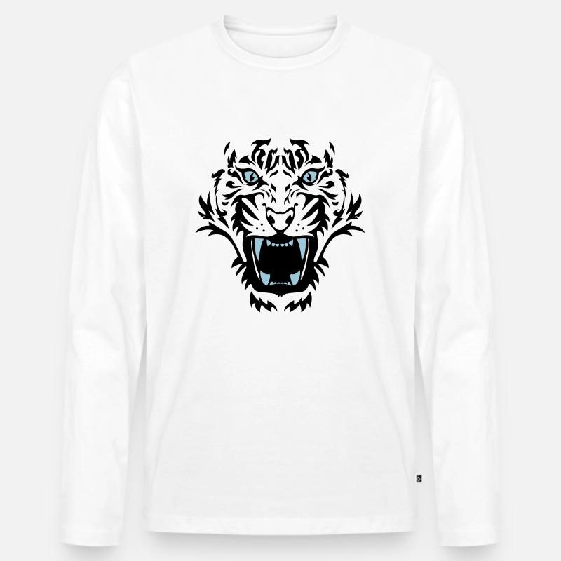 Tiger Face 2 - Männer Premium Bio Langarmshirt - Weiß