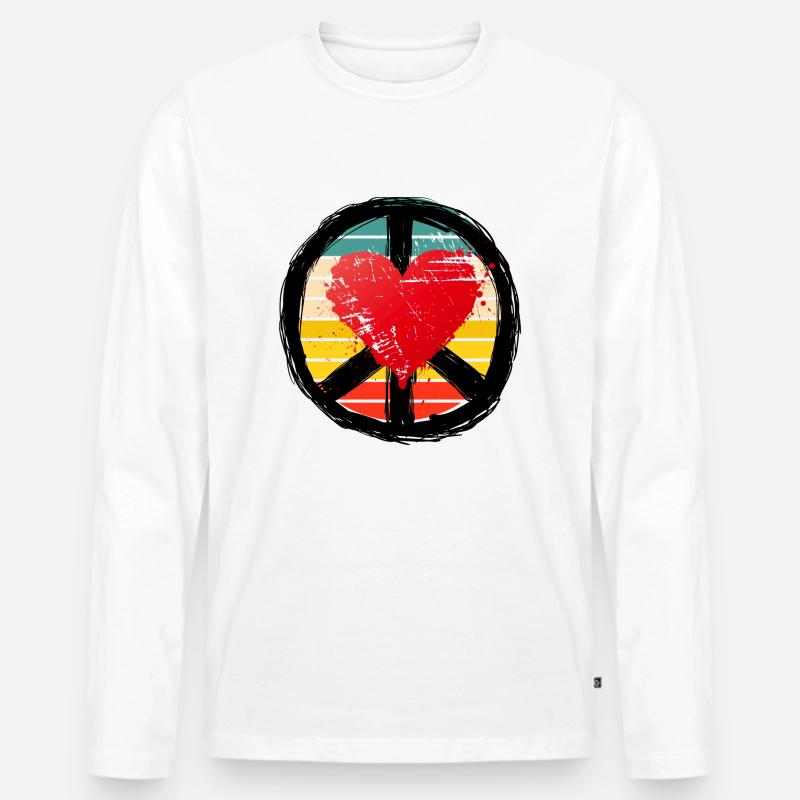 Frieden und Herz - Männer Premium Bio Langarmshirt - Weiß