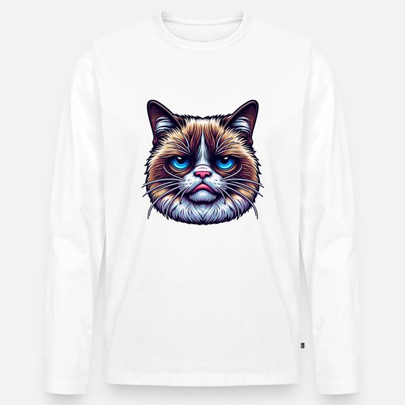Katze mit schlechter Laune - Männer Premium Bio Langarmshirt - Weiß
