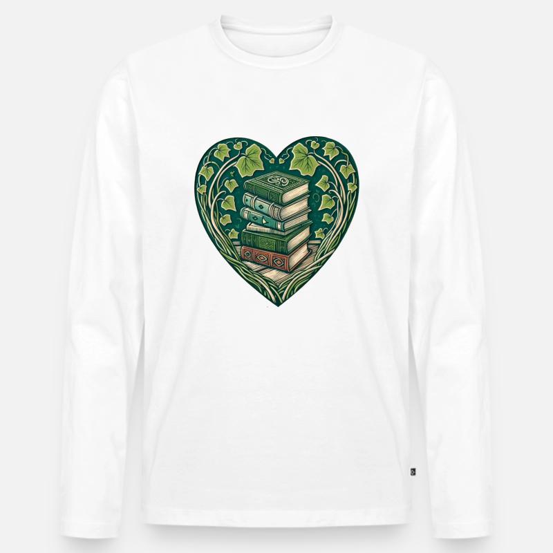 Bücherwurm - Männer Premium Bio Langarmshirt - Weiß