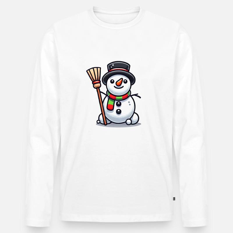 Schneemann Comic - Männer Premium Bio Langarmshirt - Weiß