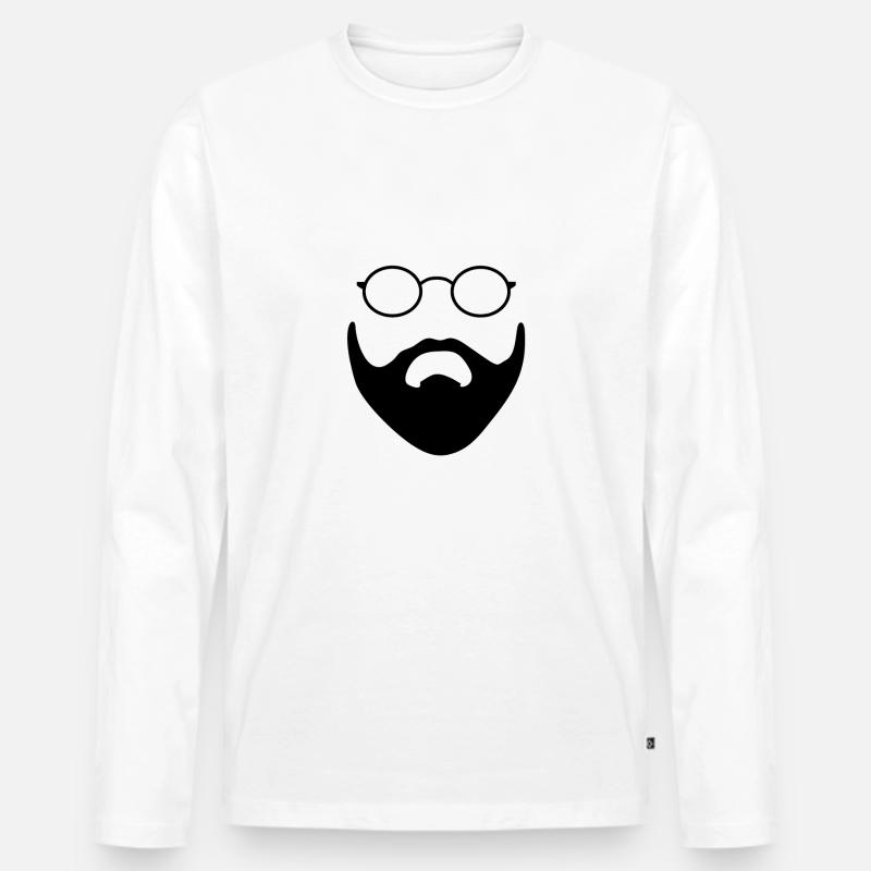 Hipsterbart mit Brille - Männer Premium Bio Langarmshirt - Weiß