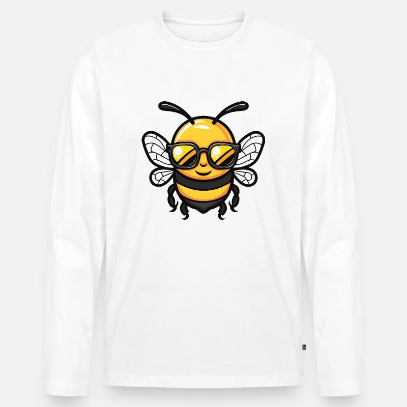 Biene Cool Comic - Männer Premium Bio Langarmshirt - Weiß