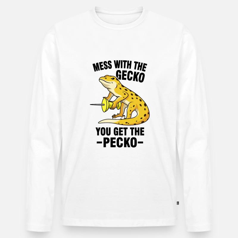 Gecko Meme - Männer Premium Bio Langarmshirt - Weiß