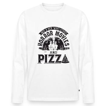 Juste un garçon qui aime les films d’horreur et la pizza - T-shirt manches longues Premium bio Homme - blanc - Devant - Nico (187cm)