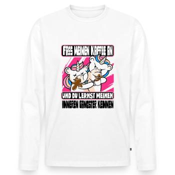 Lustig Einhorn Kaffee Kaffeetrinker Sarkastisch - Männer Premium Bio Langarmshirt - Weiß - Vorne - Nico (187cm)