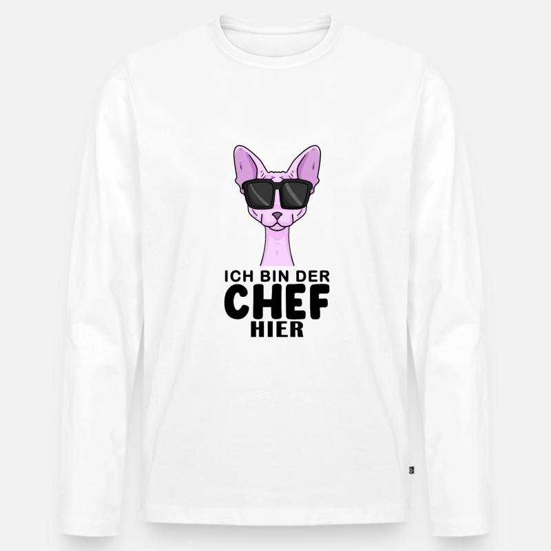 Katze Sphynx Cool Chef - Männer Premium Bio Langarmshirt - Weiß