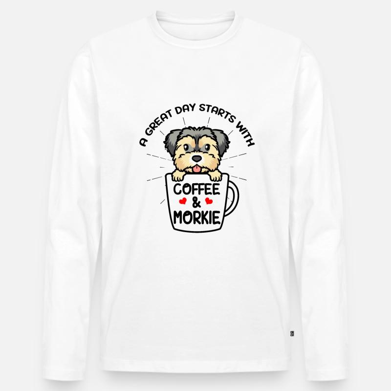 Morkie Hund - Männer Premium Bio Langarmshirt - Weiß