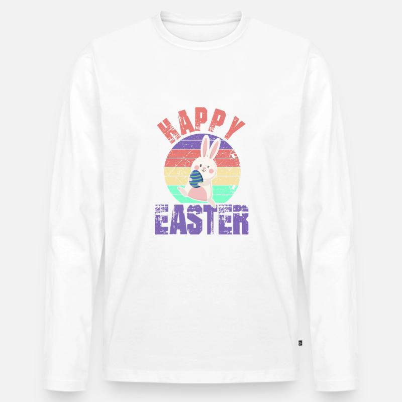 Frohe Ostern - Happy Easter - Osterhase - Männer Premium Bio Langarmshirt - Weiß