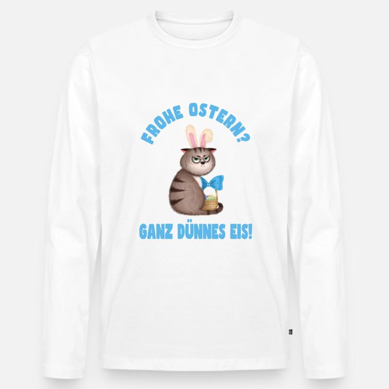 Frohe Ostern - Dünnes Eis - Katze - Männer Premium Bio Langarmshirt - Weiß