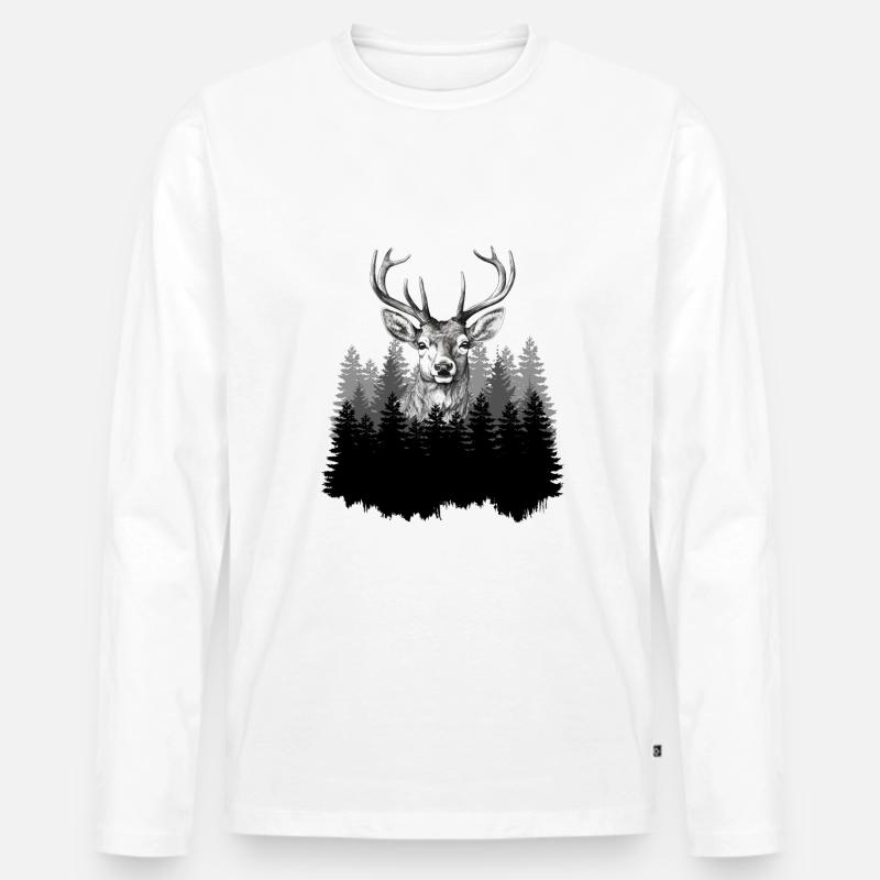Jäger Bergsteiger Wanderer Hirsch - Männer Premium Bio Langarmshirt - Weiß