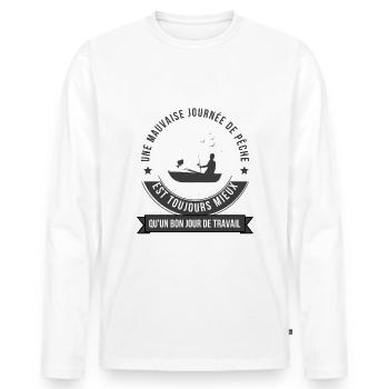 journée de pêche cadeau pêcheur humour - T-shirt manches longues Premium bio Homme - blanc - Devant - Nico (187cm)