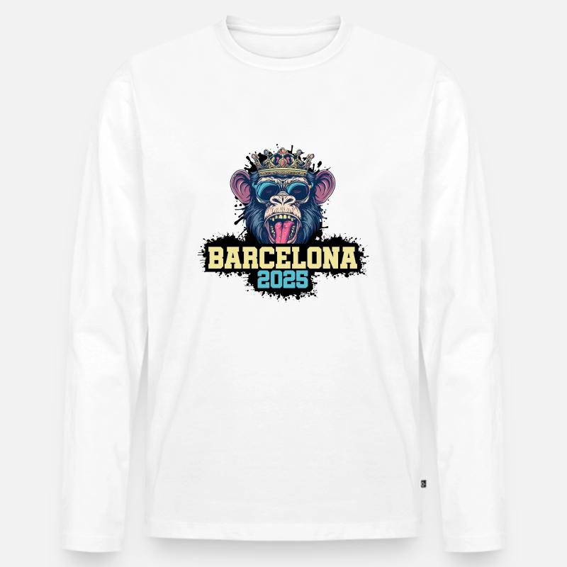 Barcelona 2025 Affe - Männer Premium Bio Langarmshirt - Weiß