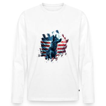 America dog under Moon with American Flag - Men's Premium Organic Long Sleeve Shirt - white - Front - Nico (187cm)