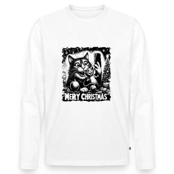 Chat et souris Selfie Joyeux Noël Drôle - T-shirt manches longues Premium bio Homme - blanc - Devant - Nico (187cm)