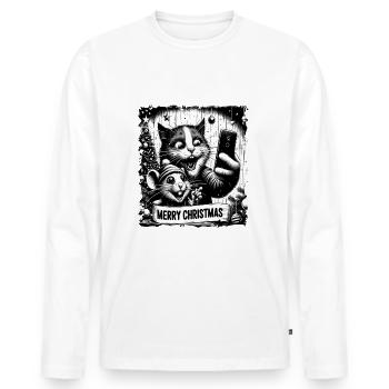Chat et souris Selfie Joyeux Noël Drôle - T-shirt manches longues Premium bio Homme - blanc - Devant - Nico (187cm)