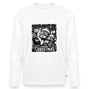 Chat et souris Selfie Joyeux Noël Drôle - T-shirt manches longues Premium bio Homme - blanc - Devant - Nico (187cm)