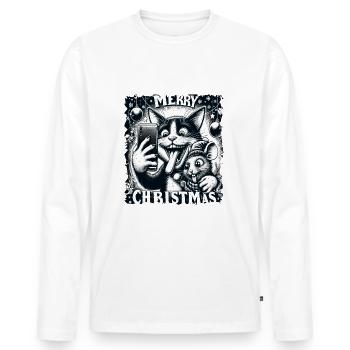 Chat et souris Selfie Joyeux Noël Drôle - T-shirt manches longues Premium bio Homme - blanc - Devant - Nico (187cm)
