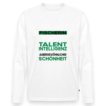 Fischerin Bescheiden - Lustiger Spruch - Männer Premium Bio Langarmshirt - Weiß - Vorne - Nico (187cm)
