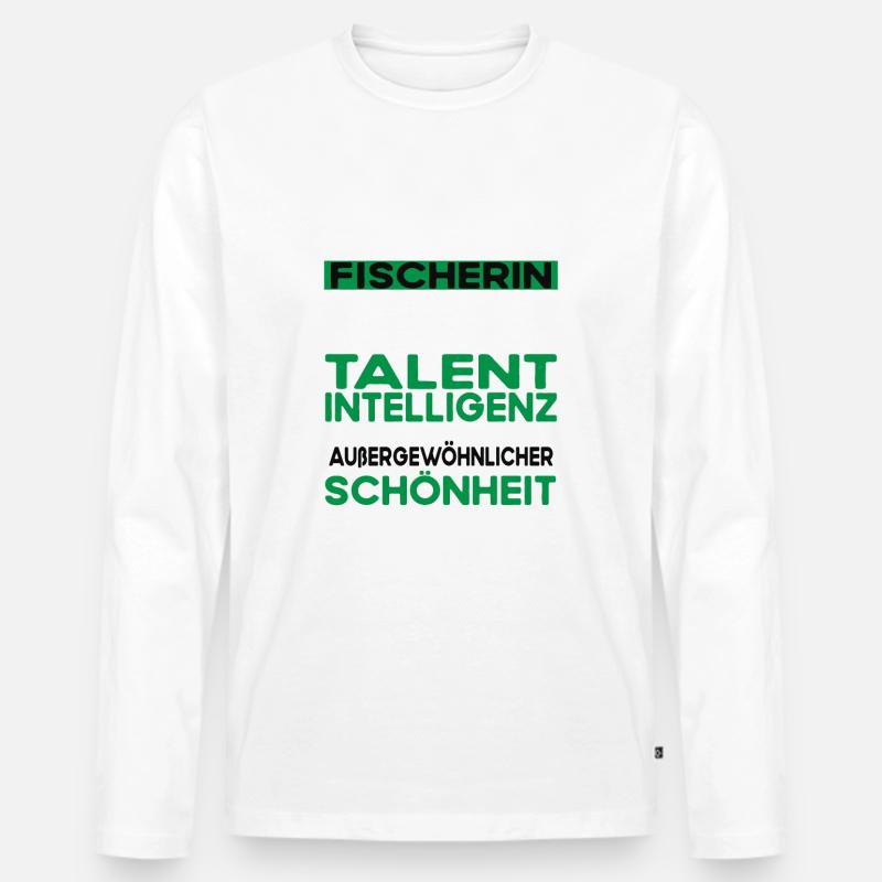 Fischerin Bescheiden - Lustiger Spruch - Männer Premium Bio Langarmshirt - Weiß