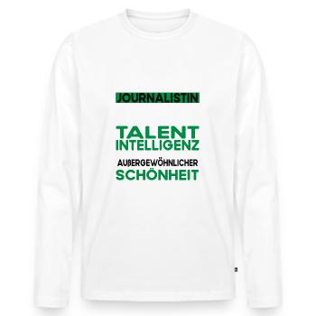 Journalistin Bescheiden - Lustiger Spruch - Männer Premium Bio Langarmshirt - Weiß - Vorne - Nico (187cm)
