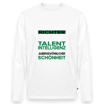 Richter Bescheiden - Lustiger Spruch - Männer Premium Bio Langarmshirt - Weiß - Vorne - Nico (187cm)