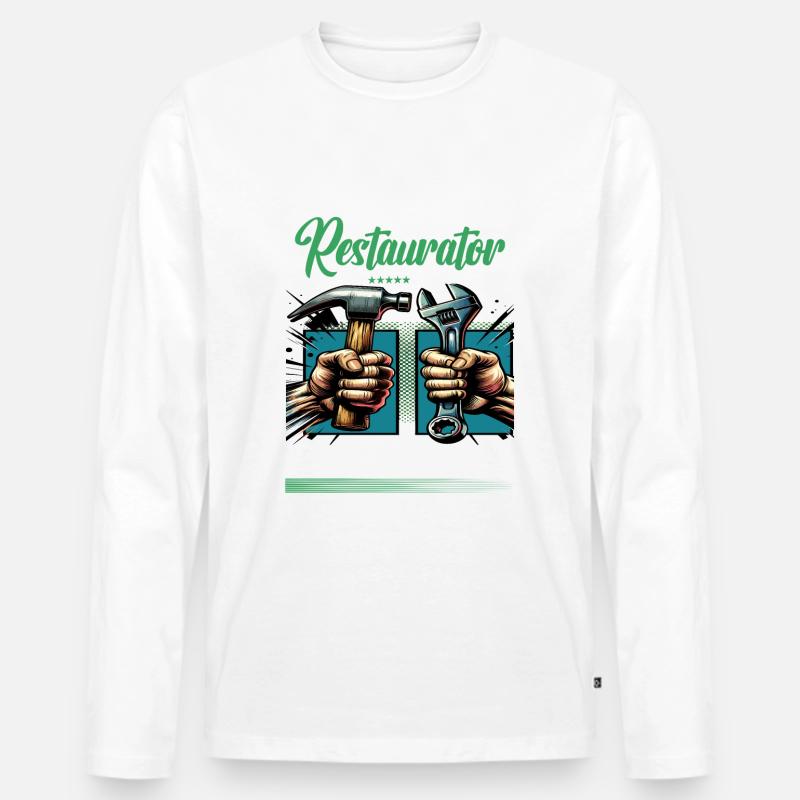 Restaurator Beruf mit lustigen Spruch - Männer Premium Bio Langarmshirt - Weiß
