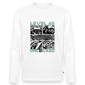 Birthday Level 60 Unlocked Gaming & Gamer - Men's Premium Organic Long Sleeve Shirt - white - Front - Nico (187cm)