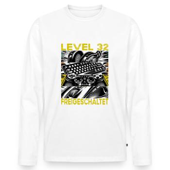 Geburtstag Level 32 freigeschaltet Gaming & Zocker - Männer Premium Bio Langarmshirt - Weiß - Vorne - Nico (187cm)