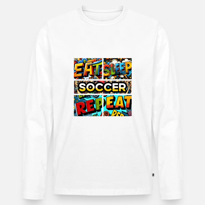 Eat sleep Soccer repeat - Männer Premium Bio Langarmshirt - Weiß
