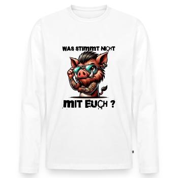 Ich hasse Menschen - Was stimmt denn mit dir nicht - Männer Premium Bio Langarmshirt - Weiß - Vorne - Nico (187cm)