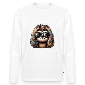 Drôle L’un de nous est plus intelligent que toi - T-shirt manches longues Premium bio Homme - blanc - Devant - Nico (187cm)