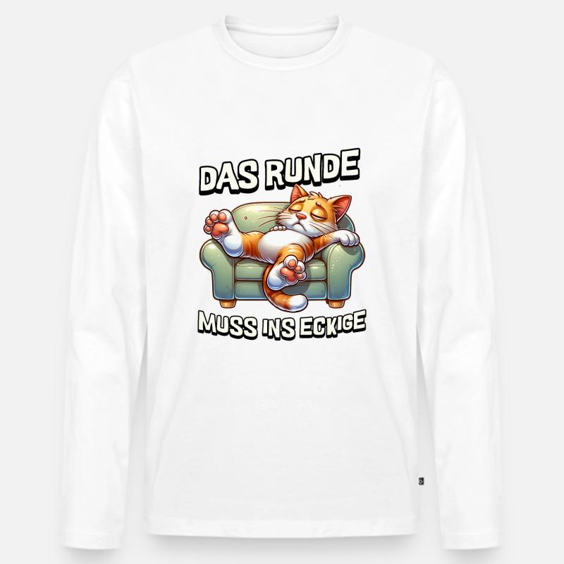 Bin Müde somit muss das runde ins Eckige Schlafen - Männer Premium Bio Langarmshirt - Weiß