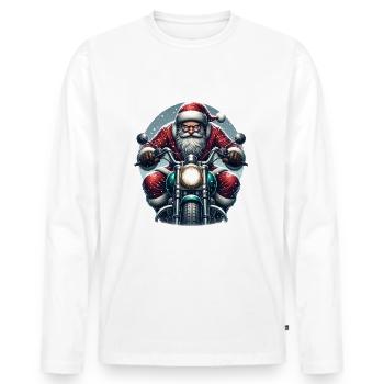 Motorcycle Santa Claus Biker Christmas - Men's Premium Organic Long Sleeve Shirt - white - Front - Nico (187cm)