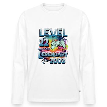 Level 22 Freigeschaltet seit 2003 Geburtstag - Männer Premium Bio Langarmshirt - Weiß - Vorne - Nico (187cm)