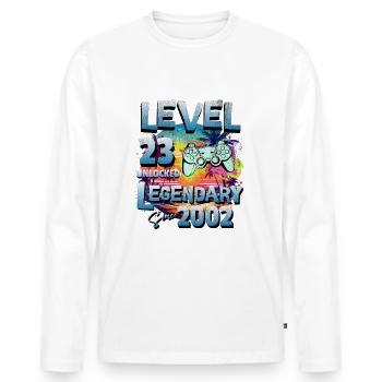 Niveau 23 Débloqué depuis 2002 Anniversaire - T-shirt manches longues Premium bio Homme - blanc - Devant - Nico (187cm)
