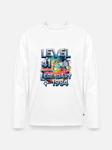 Level 41 Freigeschaltet seit 1982 Geburtstag - Männer Premium Bio Langarmshirt - Weiß