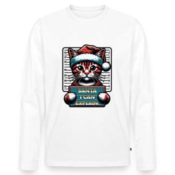 Père Noël Noël Drôle de chats Mugshot - T-shirt manches longues Premium bio Homme - blanc - Devant - Nico (187cm)