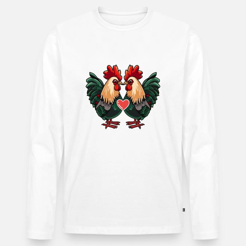 Hahn Paar Herz - Männer Premium Bio Langarmshirt - Weiß