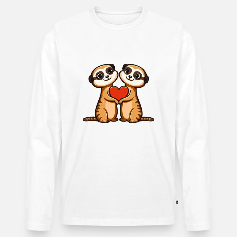 Erdmännchen Paar Valentinstag - Männer Premium Bio Langarmshirt - Weiß