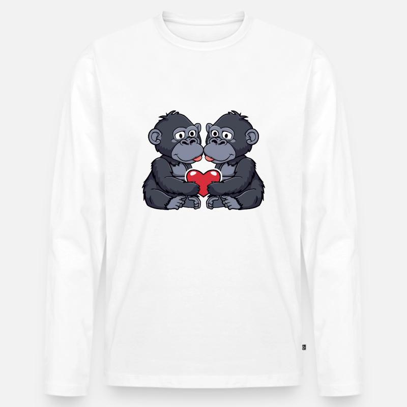 Gorilla Paar Herz - Männer Premium Bio Langarmshirt - Weiß