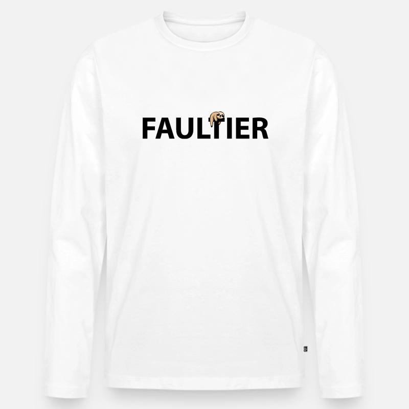 Faultier mit Schriftzug - Männer Premium Bio Langarmshirt - Weiß