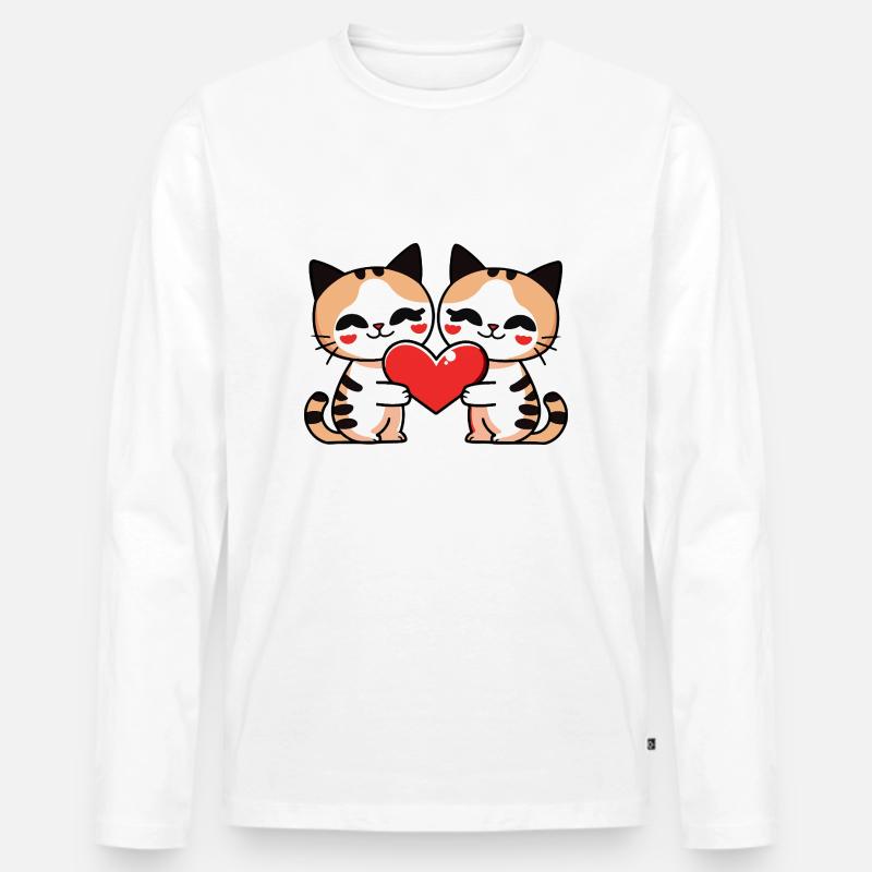 Katze Paar Herz - Männer Premium Bio Langarmshirt - Weiß
