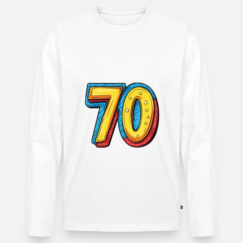 70 Zahl Comic - Männer Premium Bio Langarmshirt - Weiß