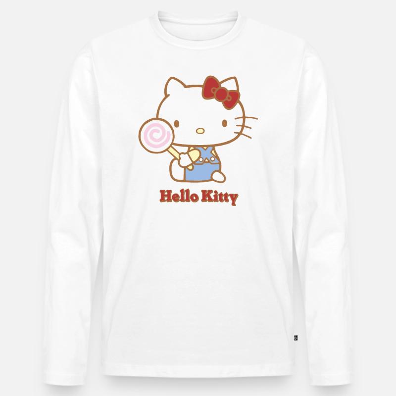 Hello Kitty Mit Einem Lollipop - Männer Premium Bio Langarmshirt - Weiß