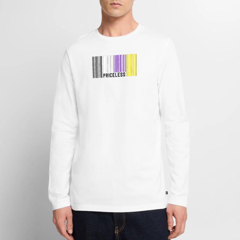 Priceless Gender Nonbinary Pride Code-barres Discret T-shirt manches longues Premium bio Homme